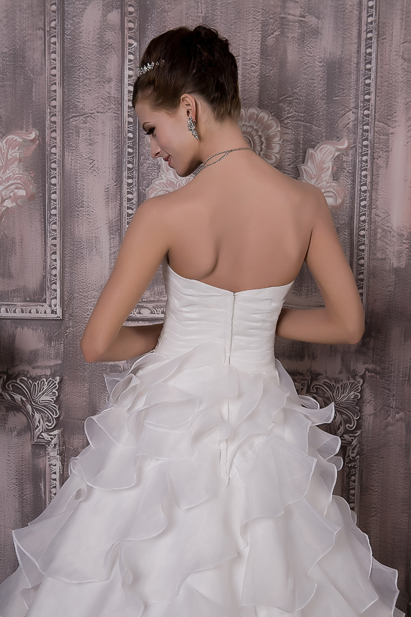 Classical A-line Court Train Organza Appliques and Ruching Wedding Dress