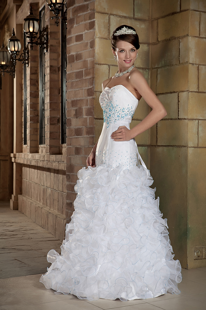 Custom Made A-line Long Organza Beading And Ruffles Wedding Dress