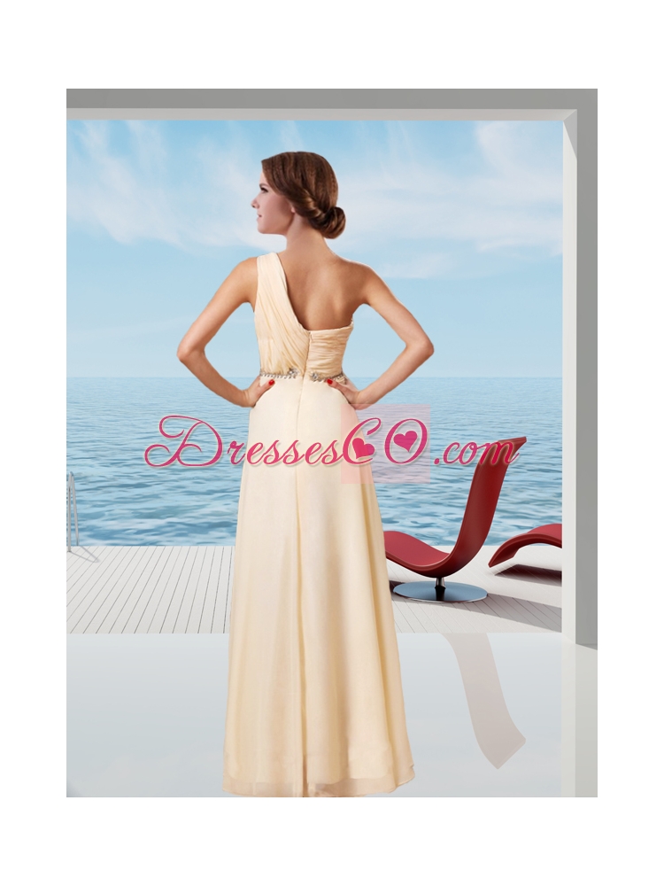 Asymmetrical Champagne Empire Prom Dress With  New Styles Beaded Decorate