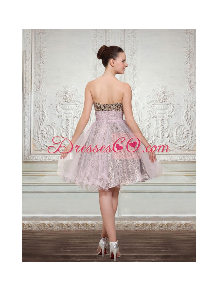 Leopard and Organza Light Pink Sleeveless Prom Dress