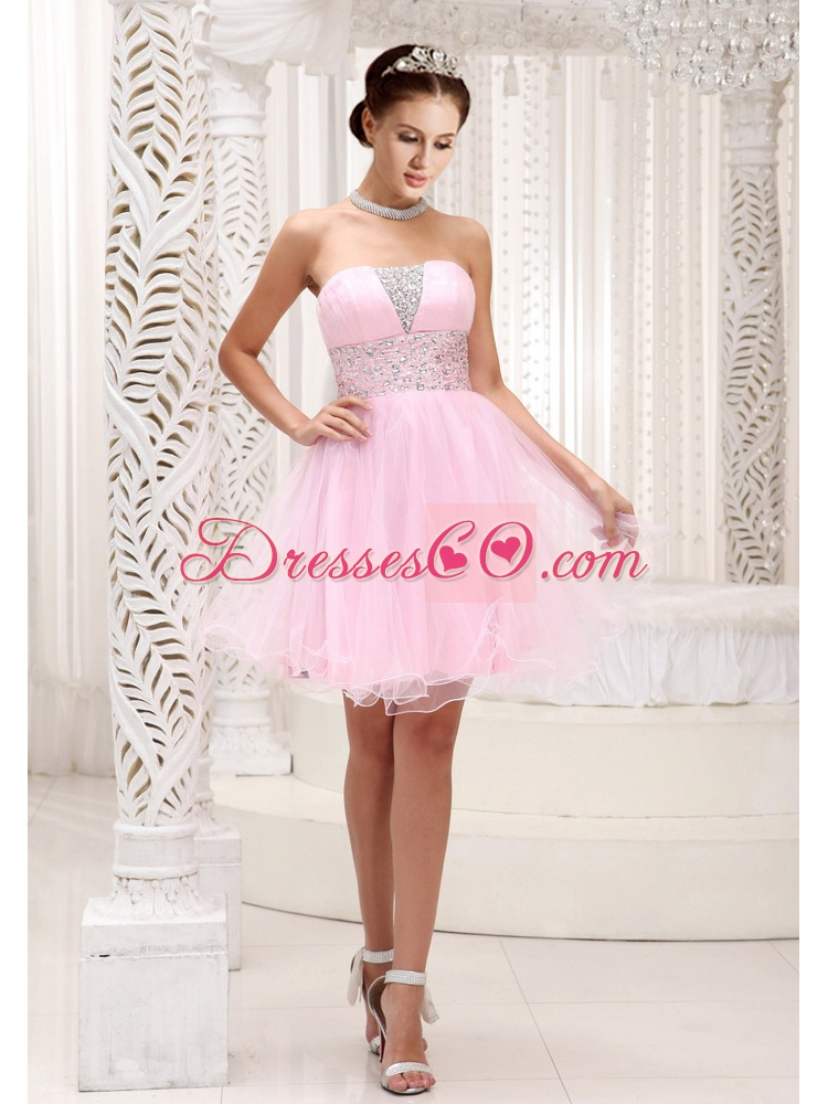 Strapless Lovely Beaded Bodice Prom Dress in Baby Pink