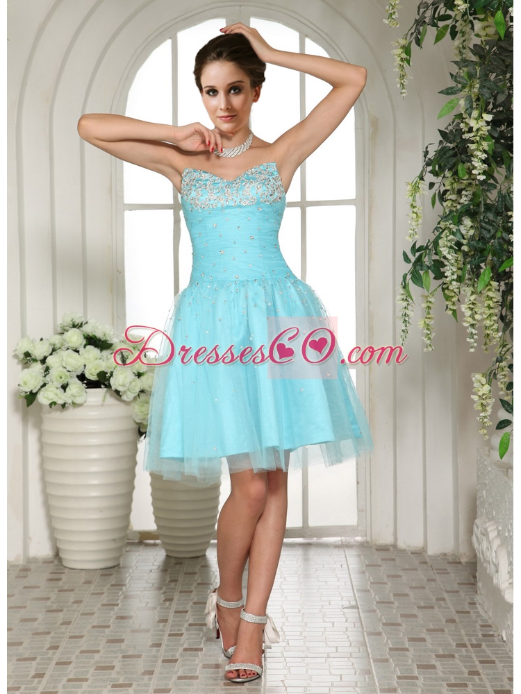 A Line Aqua BLue Prom Dress with Beading