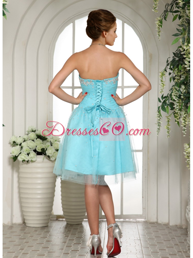 A Line Aqua BLue Prom Dress with Beading