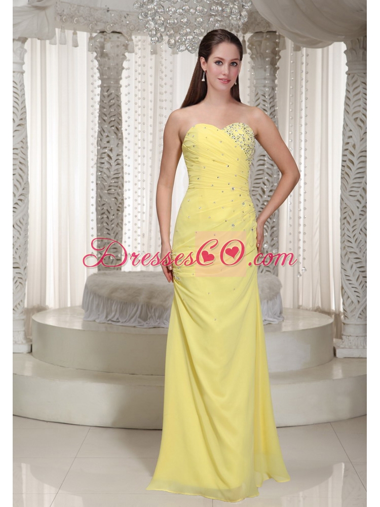Yellow Chiffon Prom Dress with Beading and Ruching