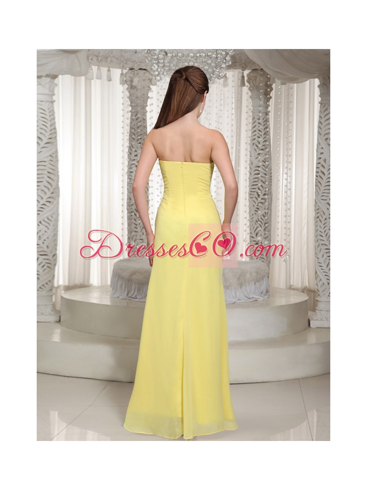 Yellow Chiffon Prom Dress with Beading and Ruching