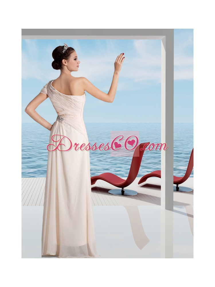 Champagne Empire One Shoulder Prom Dress with Beading and Ruching