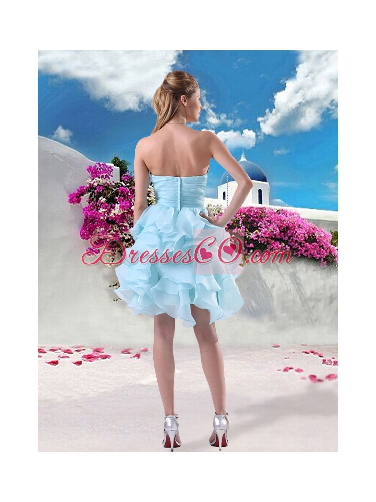 Cool Light Blue Beading and Ruffles Prom Dress for