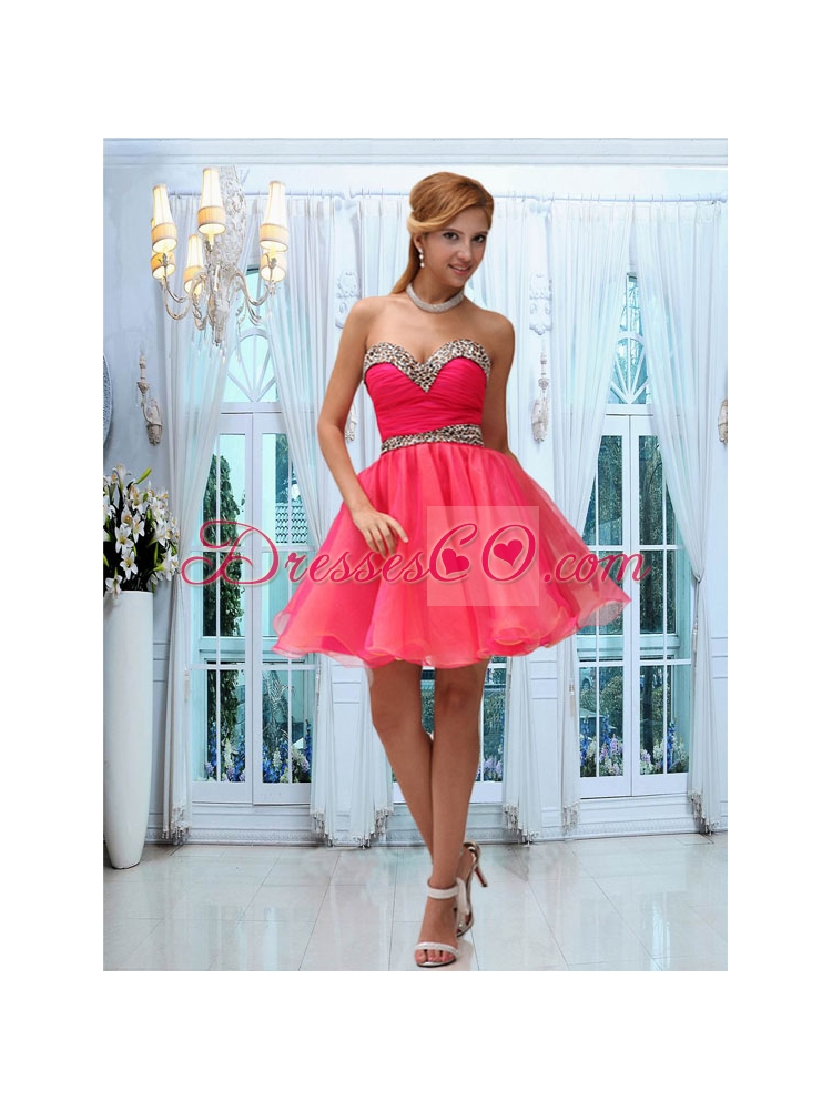Cute Coral Red Ruching Cocktail Dress for