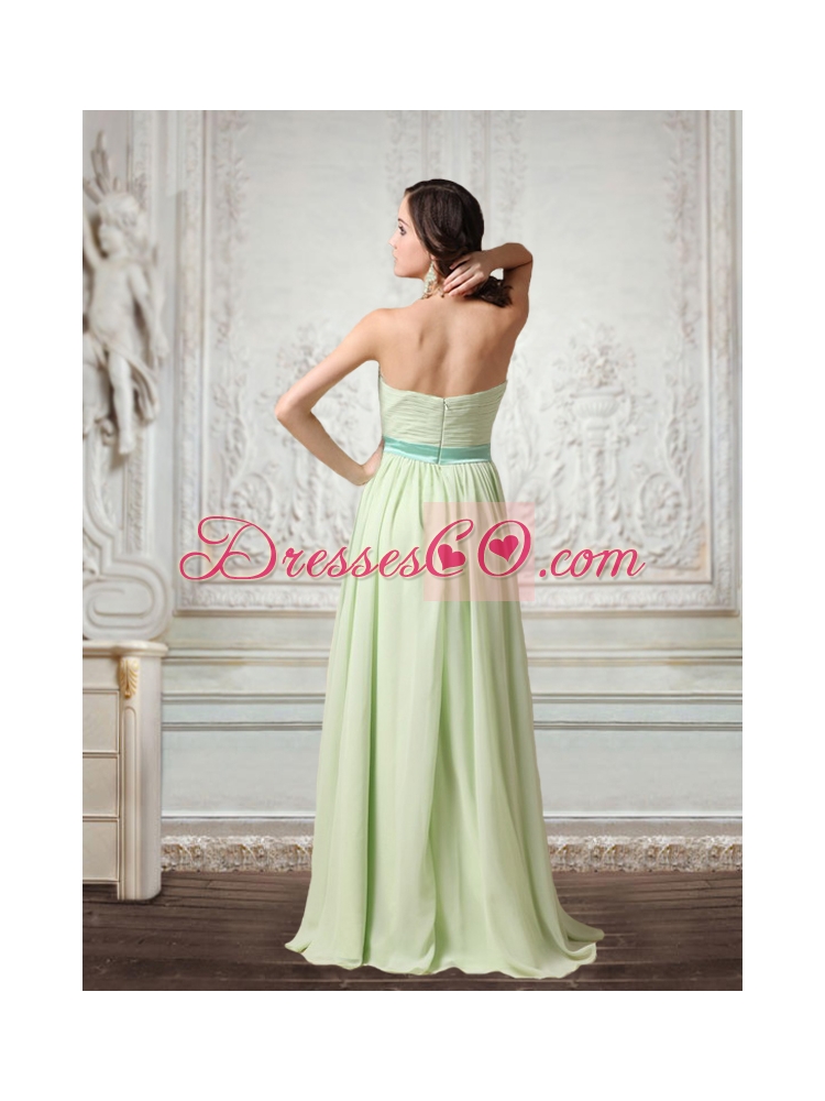Fashionable Light Mint Evening Dress with Ruching and Belt