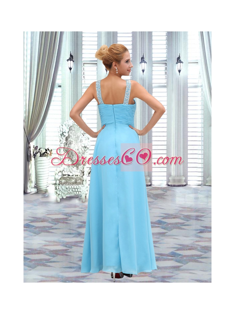 Graceful Aqua Blue V Neck Empire Sleeveless Prom Dress with Beading