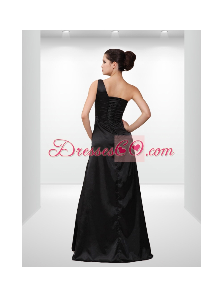 Graceful Beading and Ruching Empire High Low Prom Dress in Black for
