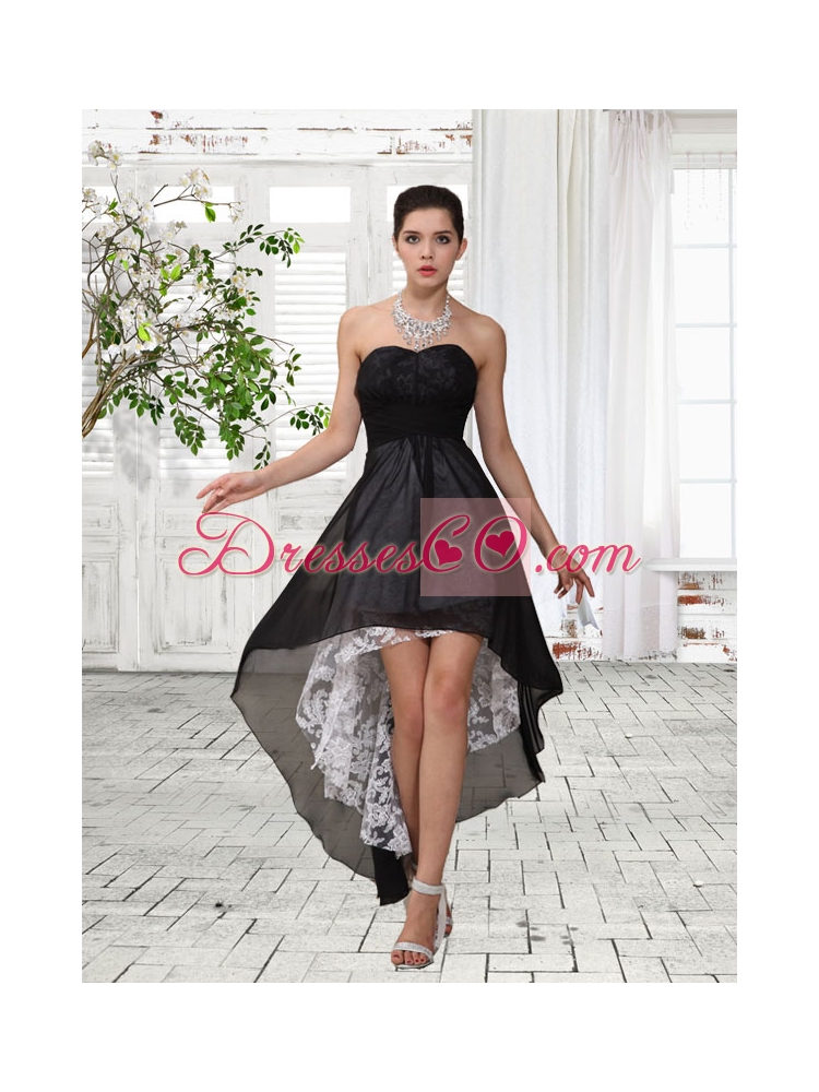 Nice Chiffon and Lace Empire Ruching Black Prom Dress