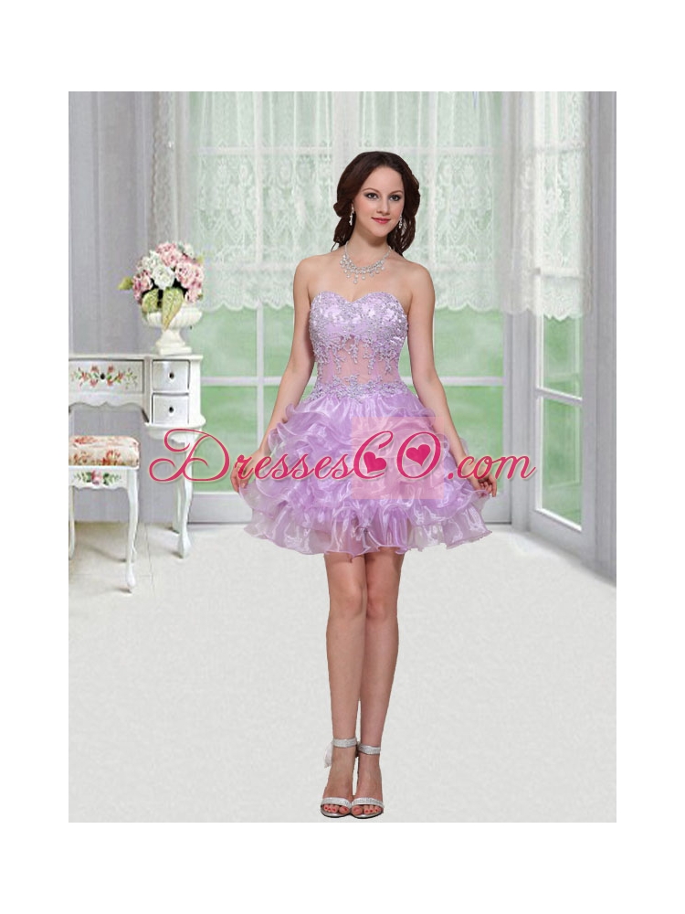 Nifty Organza Embroidery and Ruffles Homecoming Dress in Lavender