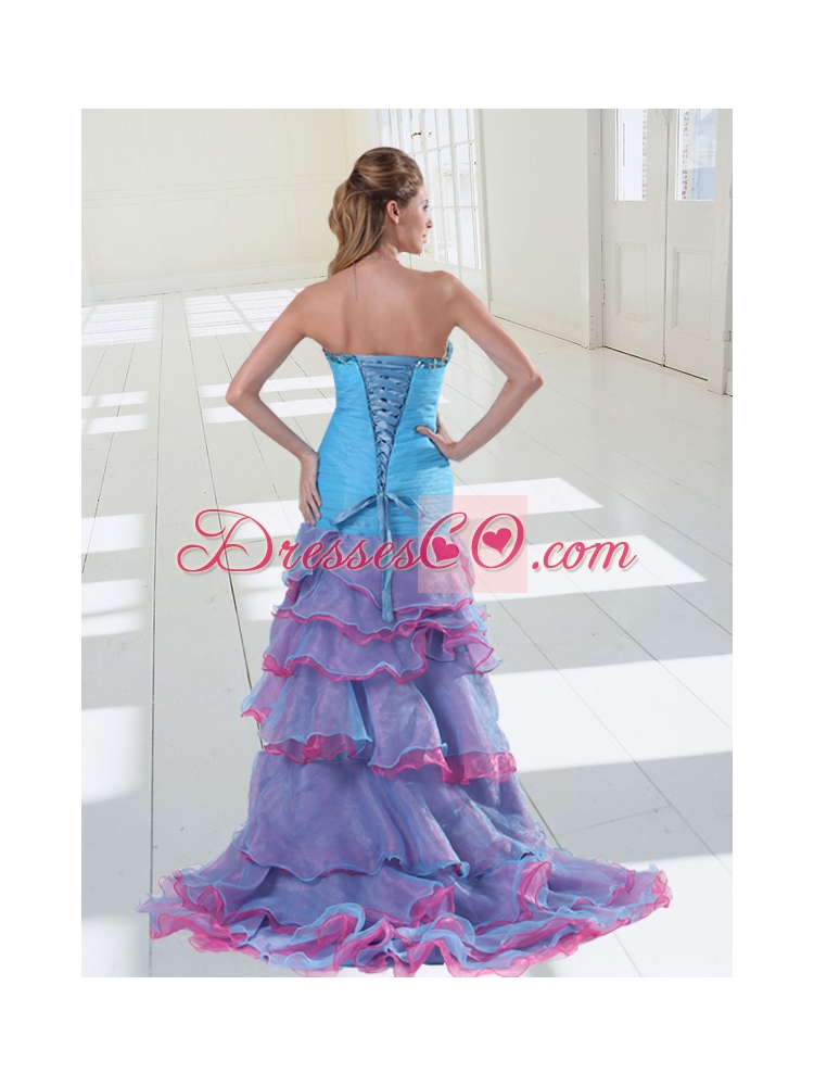 Sweet Multi-color High Low Pageant Dress with Beading and Ruffles