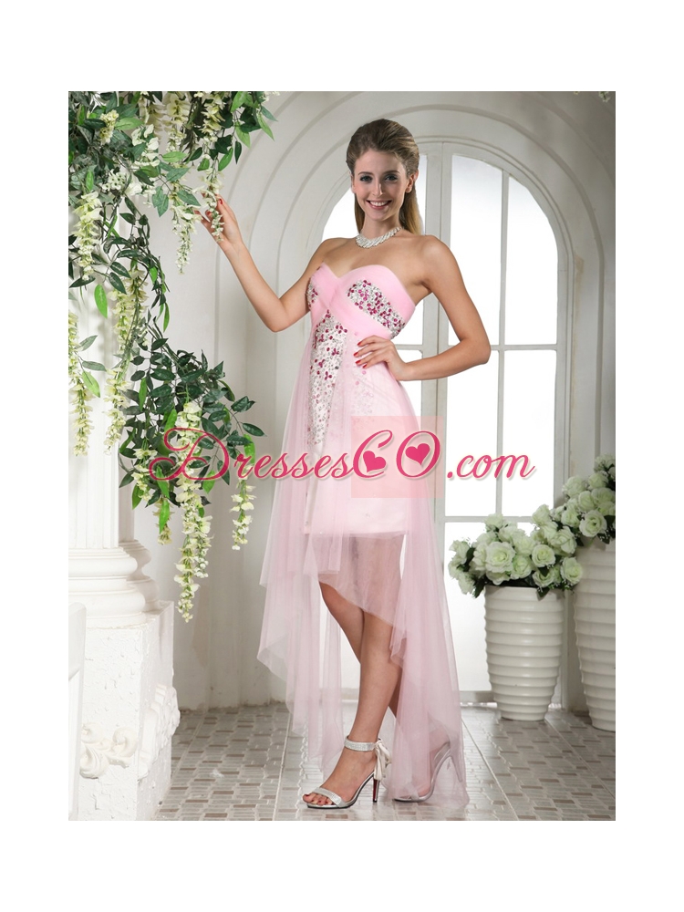 The Brand New Style Baby Pink Beading High Low Prom Dress