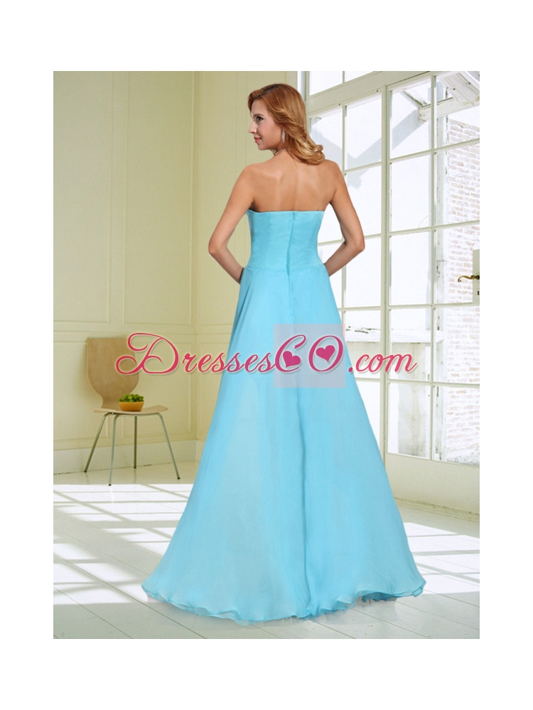 Aque Blue Modest Column Prom Dress with Beading and Ruching