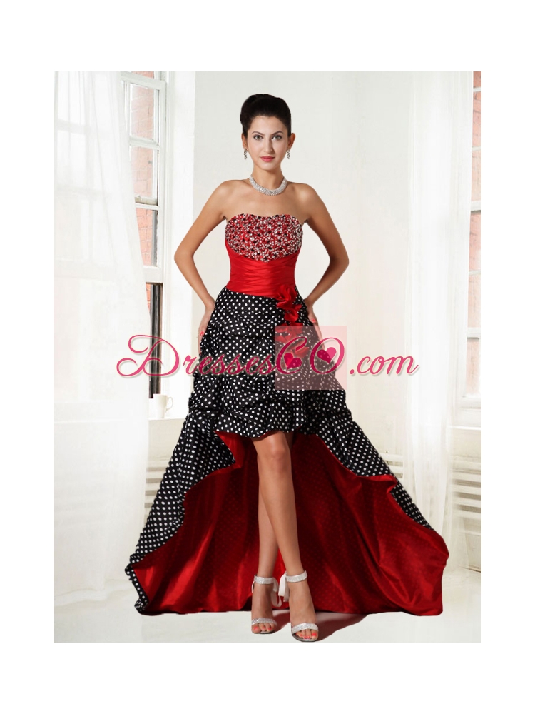 Colorful Strapless Beading A Line High Low Prom Dress