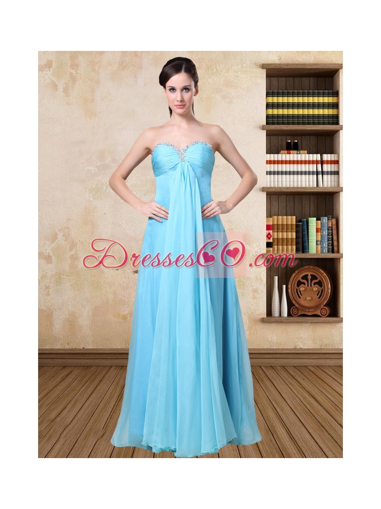 Simple Aqua Blue Prom Dress with Beading