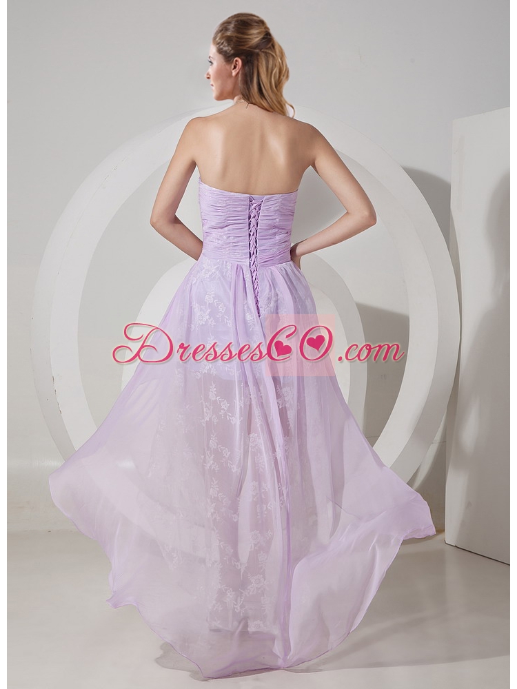 Beautiful Lilac Princess Chiffon High Low Prom Dress with Ruching