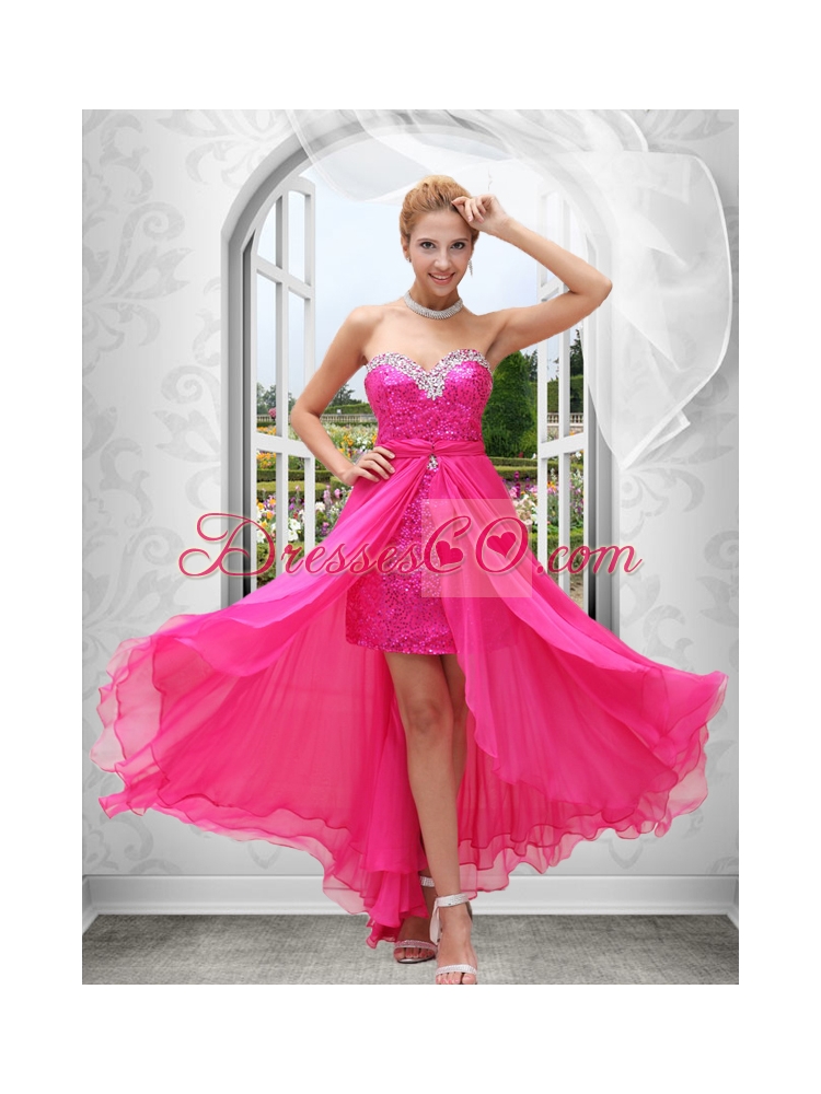 Hot Pink Pretty Sleeveless Column Prom Dress with Beading
