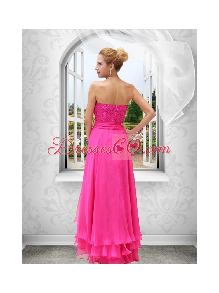 Hot Pink Pretty Sleeveless Column Prom Dress with Beading