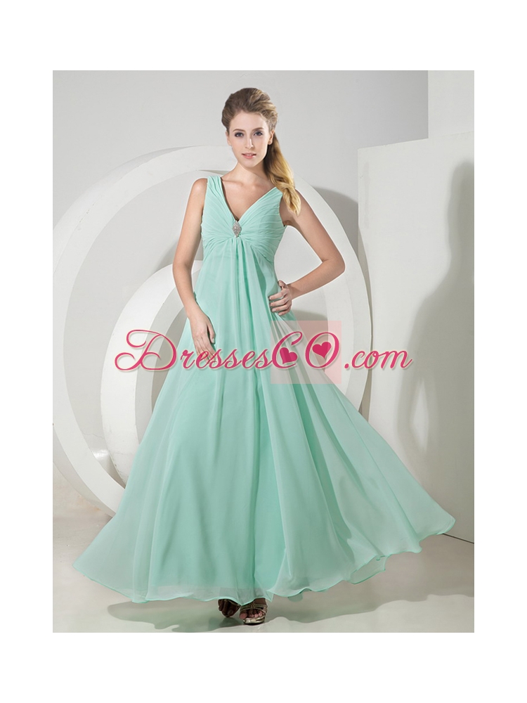 Popular Empire V Neck Chiffon Prom Evening Dress in Apple Green
