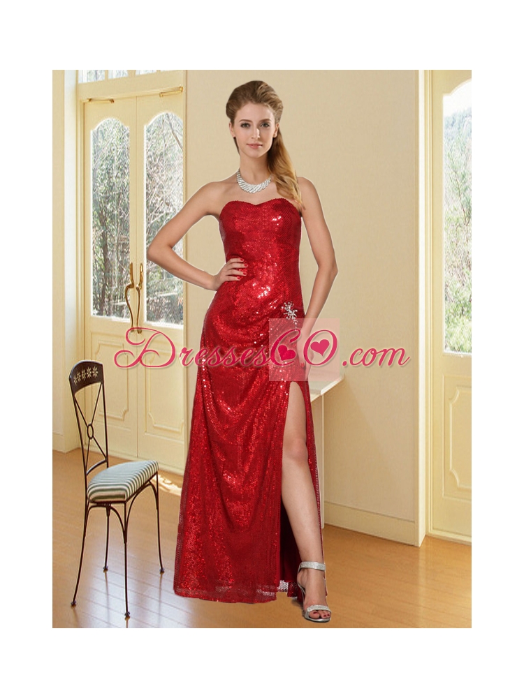 Red Celebrity Dress with Sequins and High Slit