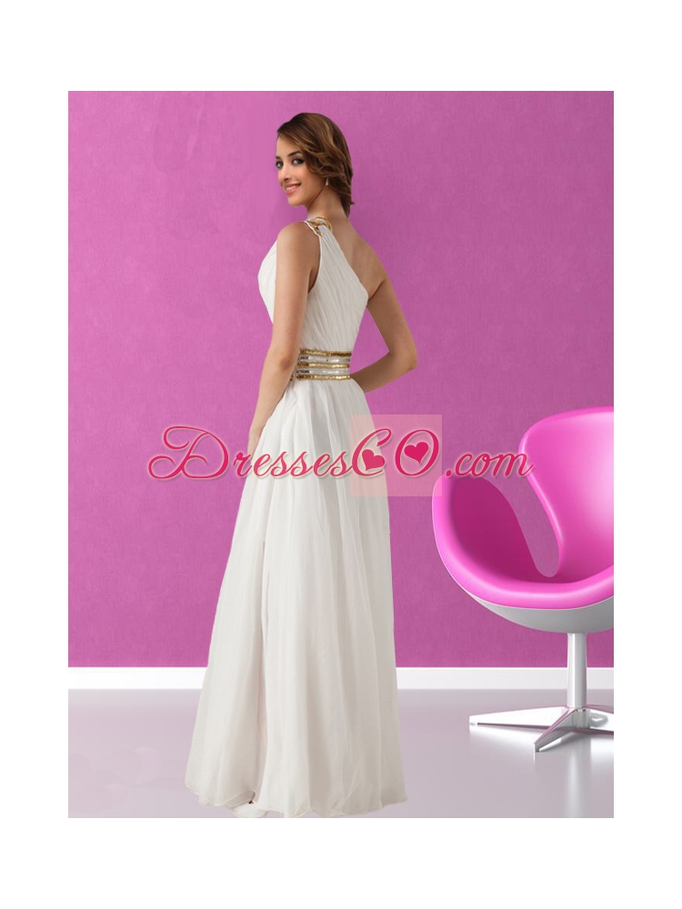 Elegant White One Shoulder Prom Dress with Sparkling Sequins