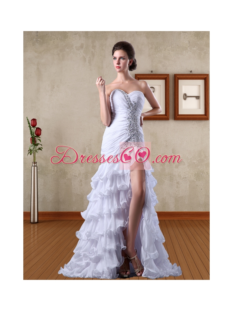 Fashionable Chiffon Column Beading Prom Dress with Brush Train