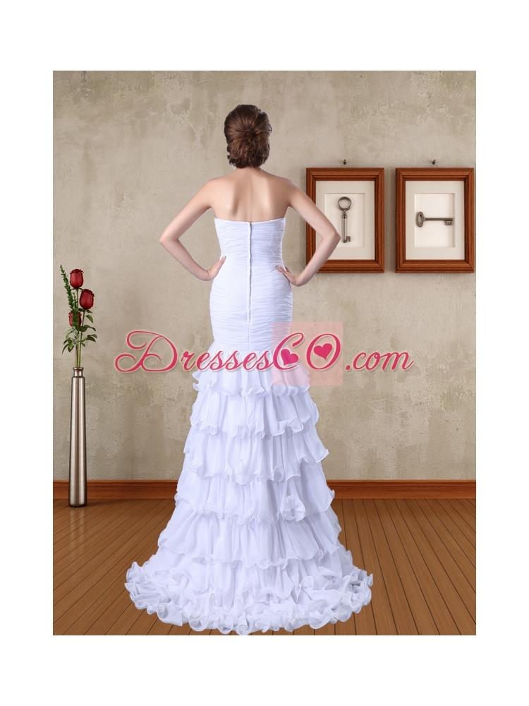 Fashionable Chiffon Column Beading Prom Dress with Brush Train