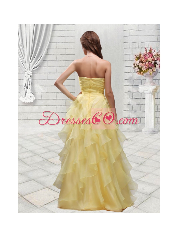 Fashionable Empire Yellow Prom Dress with Ruffles and Appliques