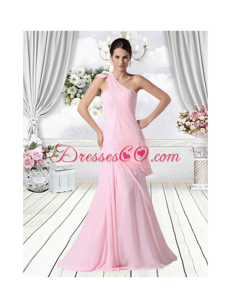 Cheap Column One Shoulder Prom Dress in Baby Pink