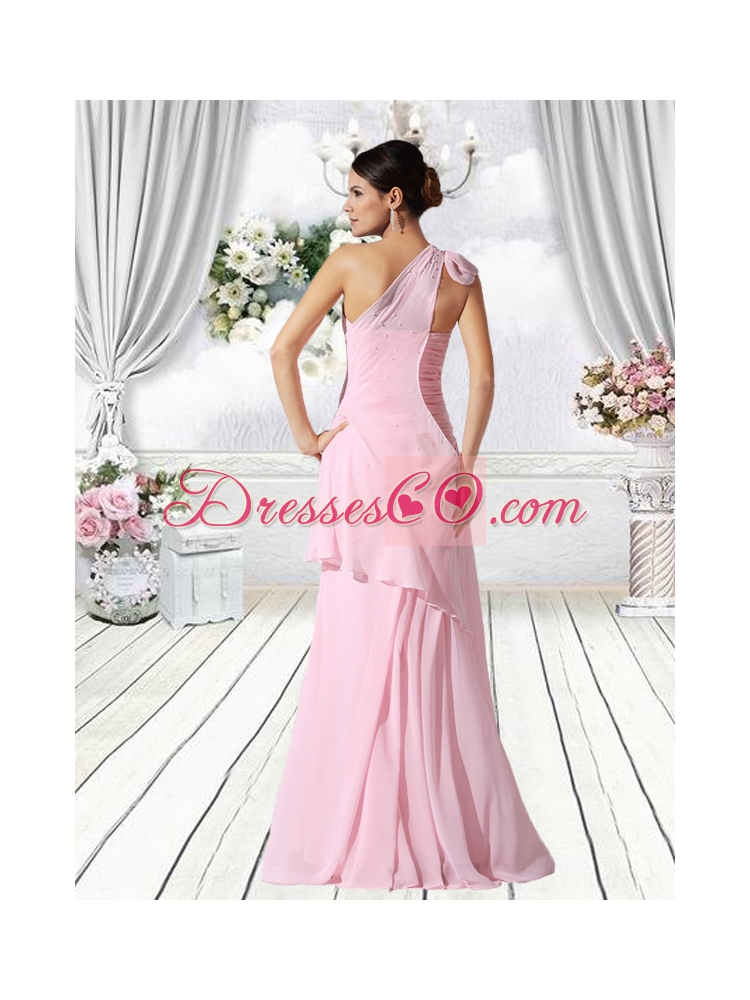 Cheap Column One Shoulder Prom Dress in Baby Pink