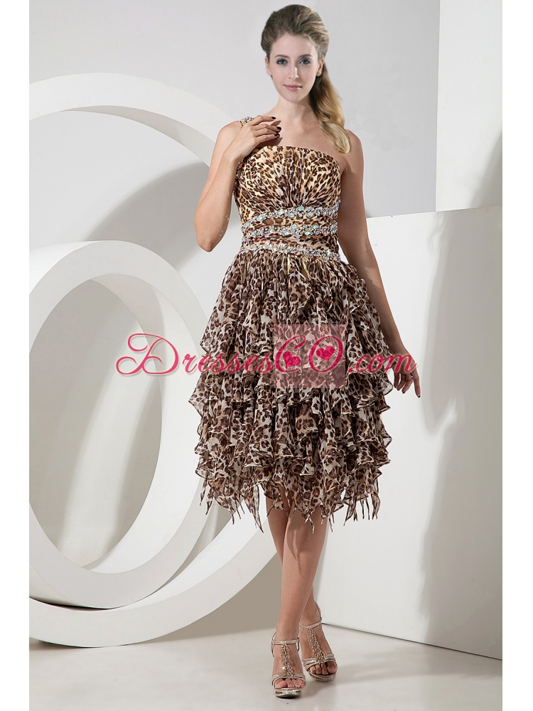 Empire One Shoulder Beading Leopard Luxurious Evening Dress for