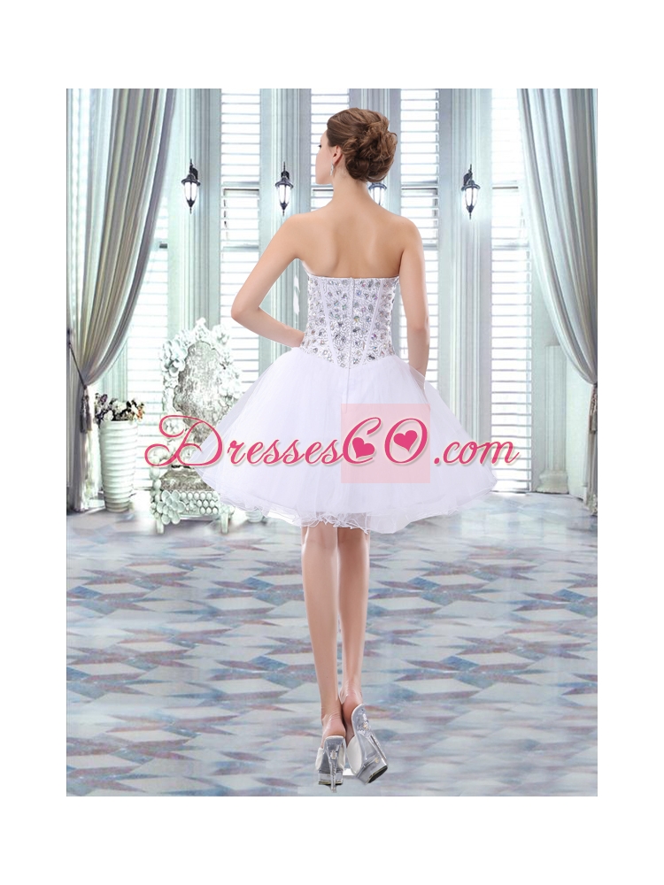 Lovely Short Beading Organza White Prom Dress