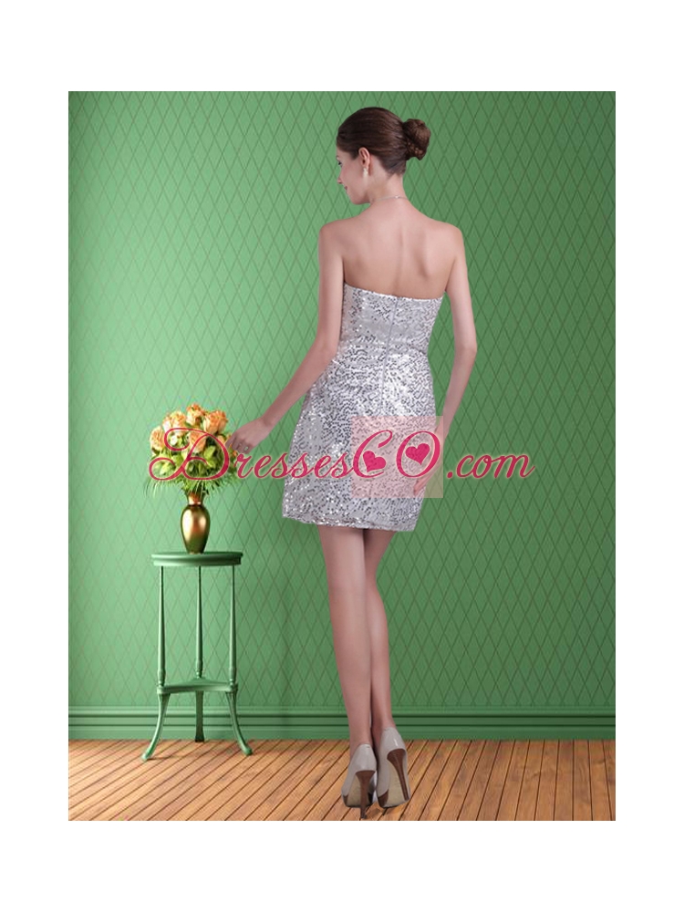 Natural Strapless Sequins Silver Column Short Prom Dress for
