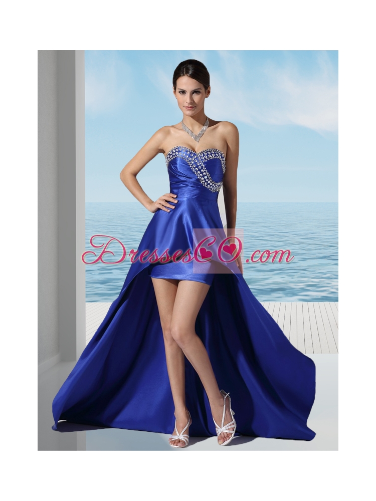Royal Blue High Low Gorgeous Prom Dress with Beading