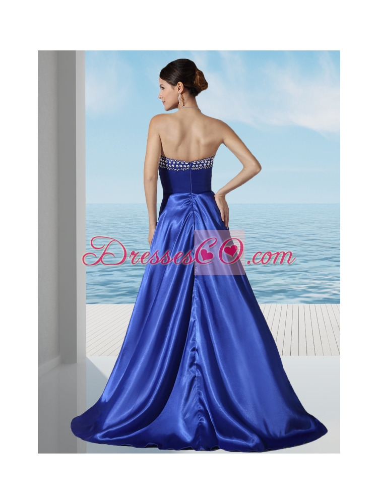 Royal Blue High Low Gorgeous Prom Dress with Beading