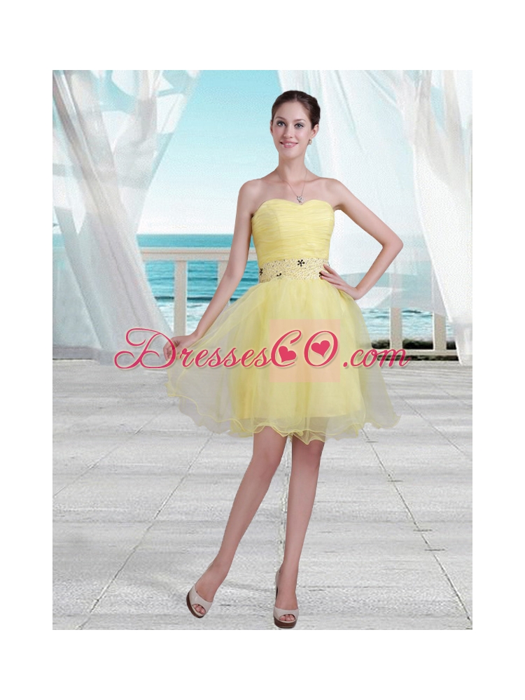 Yellow Princess Short Prom Dress with Beading and Ruching