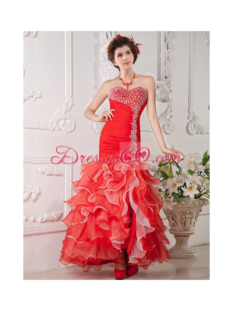 Gorgeous Red Mermaid Beading Organza Evening Dress