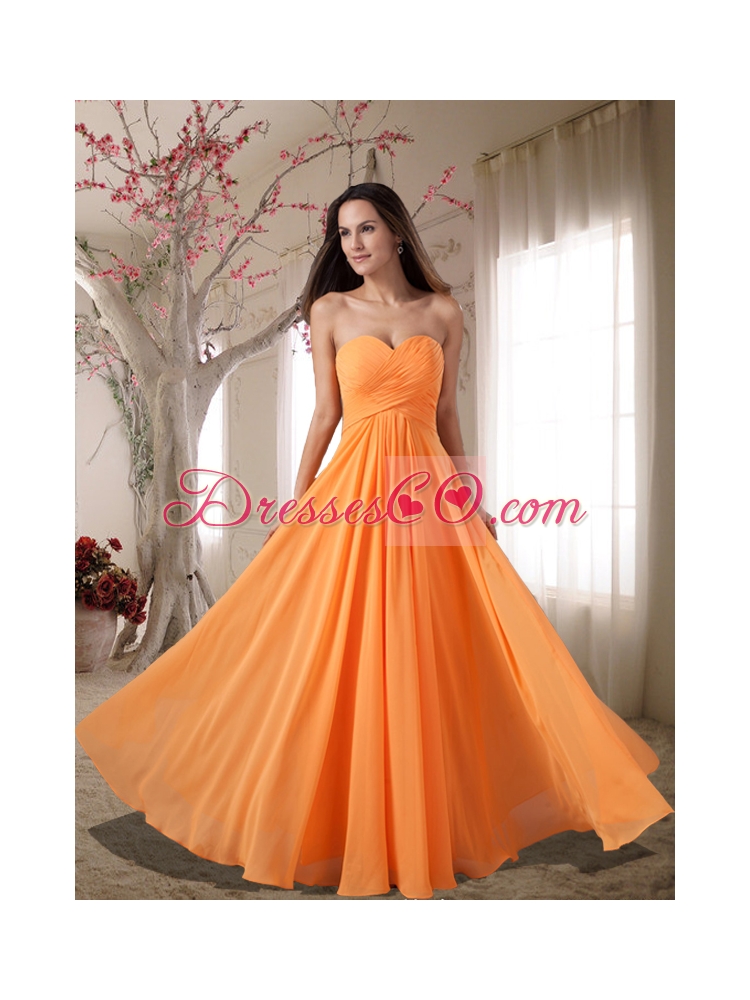 Affordable Ruching Empire Prom Dress in Orange
