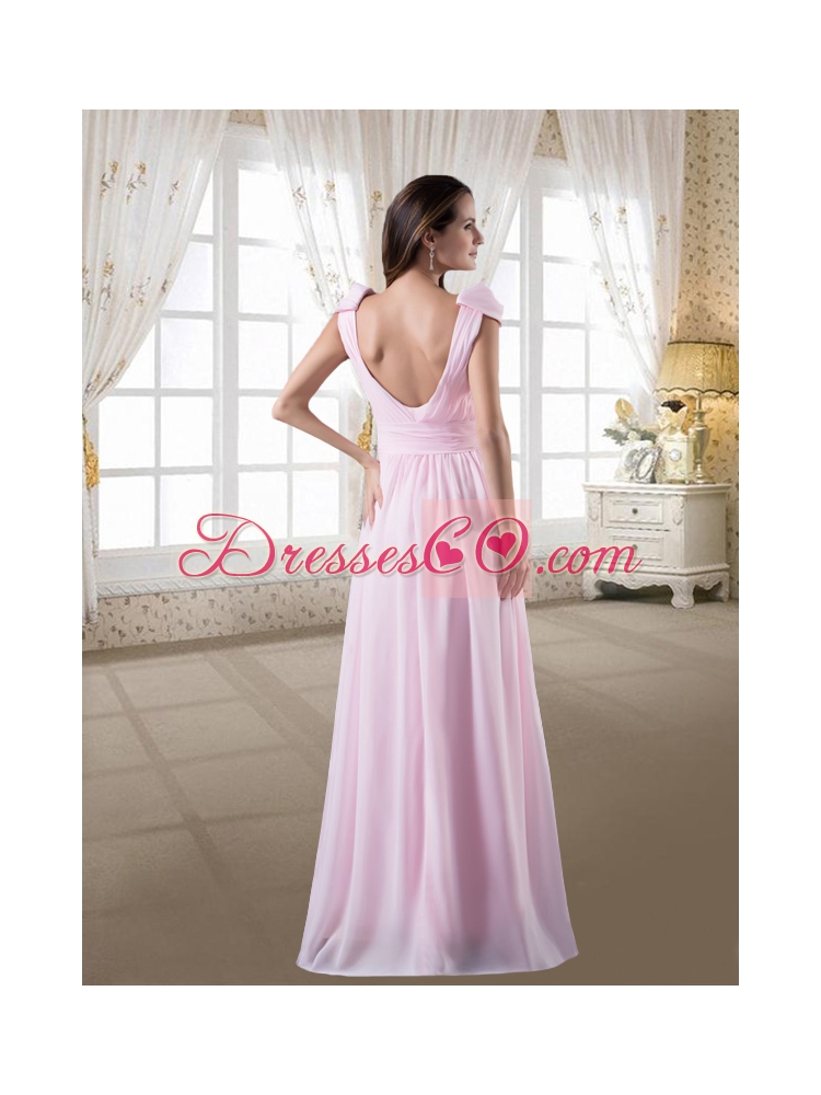 Discount Empire Scoop Beading Pink Prom Dress with Cap Sleeves