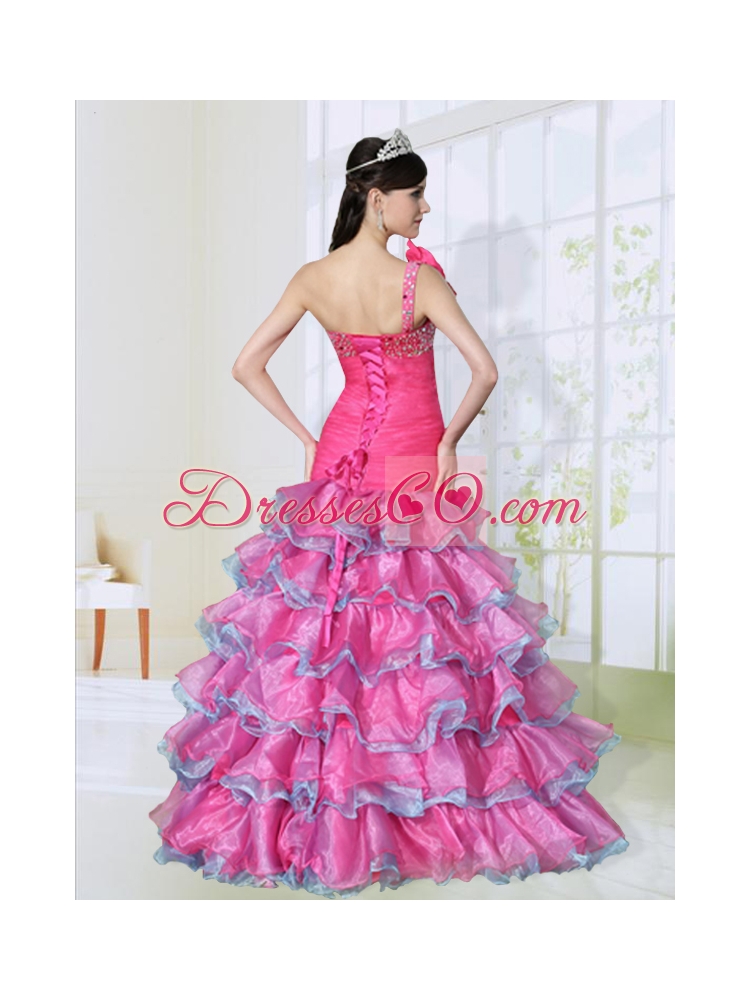 Hand Made Flower Decorate One Shoulder Lovely Prom Dress with Beading