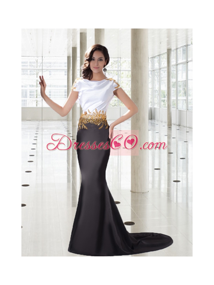 Mermaid Bateau Exclusive Prom Dress with Gold Beading