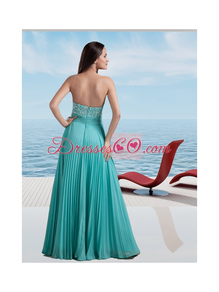 Turquoise Empire Strapless Beading Prom Dress with Pleats