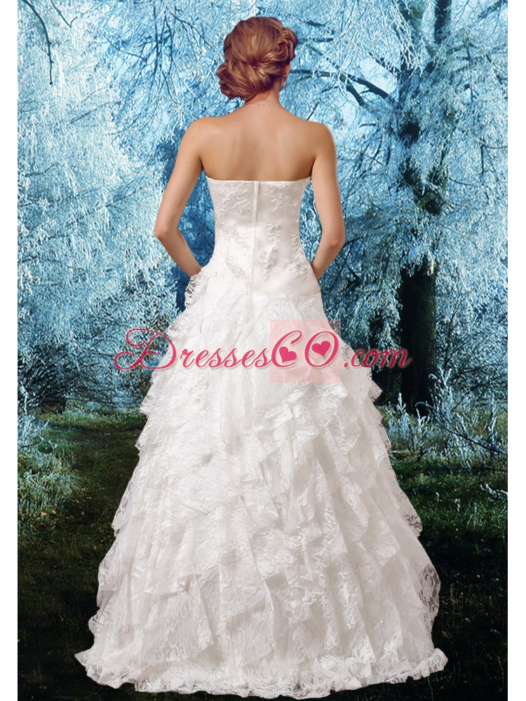 Princess Appliques Floor Length Wedding Dress with Zipper Up