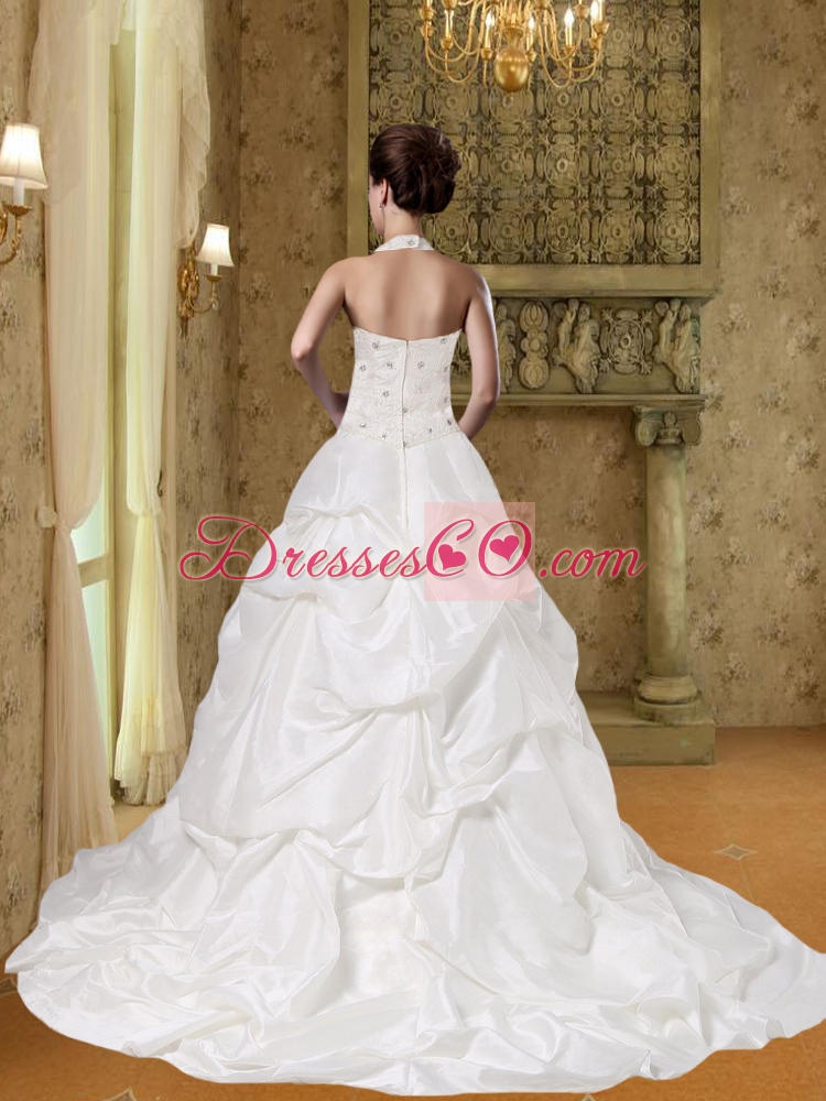 Romantic Halter Sleeveless Wedding Dress with Pick-ups