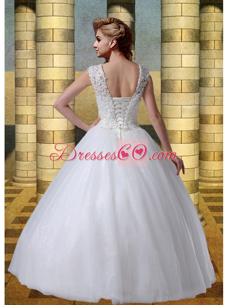 Scoop A Line Cap Sleeves Wedding Dress with Appliques