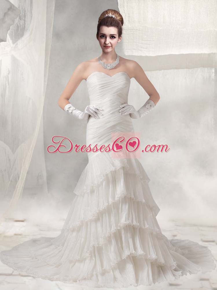 Cheap  Mermaid Ruffled Layers Wedding Dress with Sweetheart