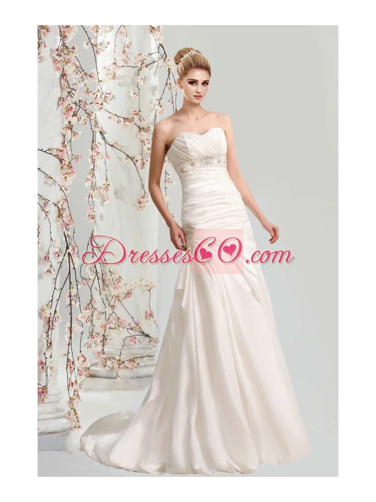 Cheap Sweep Train Wedding Dress with Lace Up